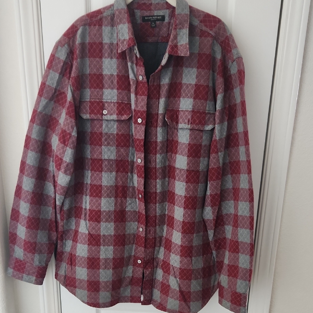 Banana Republic Red and Gray‎ Checkered Lightweight Jacket, XL
